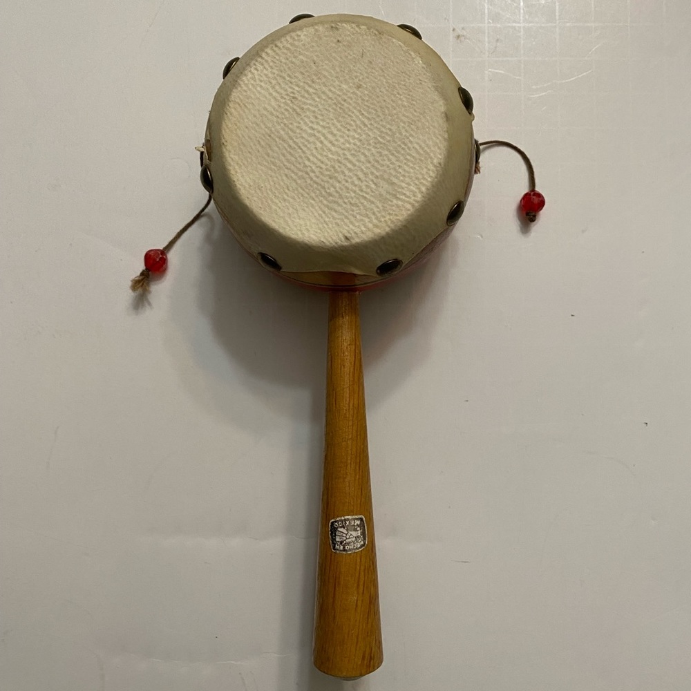 Vintage Twist drum made in Mexico Souvenir wood and leather